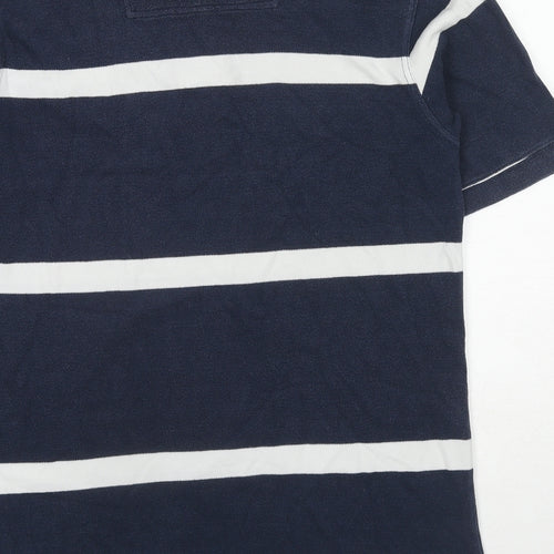 Crew Clothing Mens Blue Striped Cotton Polo Size M Collared Button