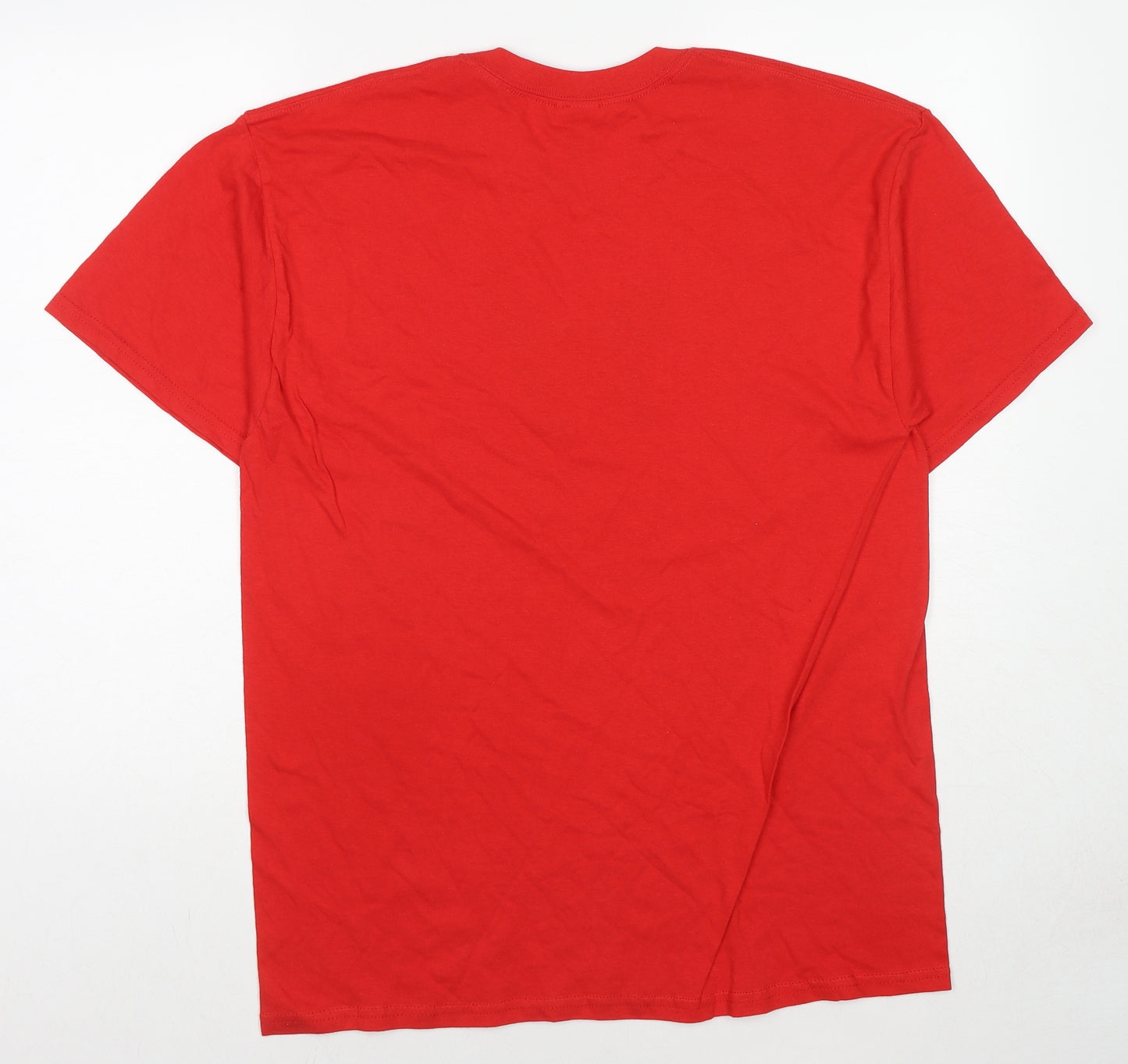 Gildan Womens Red Cotton Basic T-Shirt Size L Round Neck - Lamb Banana