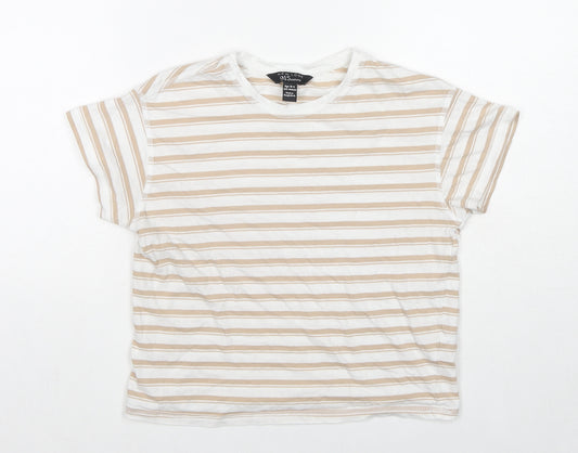 New Look Girls Beige Striped Cotton Basic T-Shirt Size 10-11 Years Round Neck Pullover