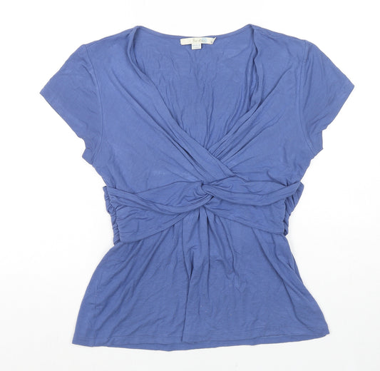 Boden Womens Blue Viscose Basic T-Shirt Size 12 V-Neck - Twist Front