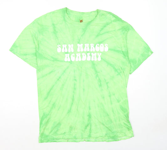 Hanes Womens Green Geometric Cotton Basic T-Shirt Size L Round Neck - Tie Dye