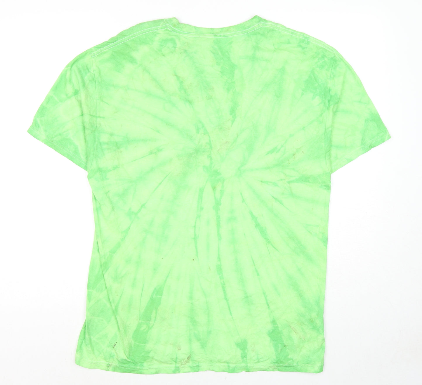 Hanes Womens Green Geometric Cotton Basic T-Shirt Size L Round Neck - Tie Dye