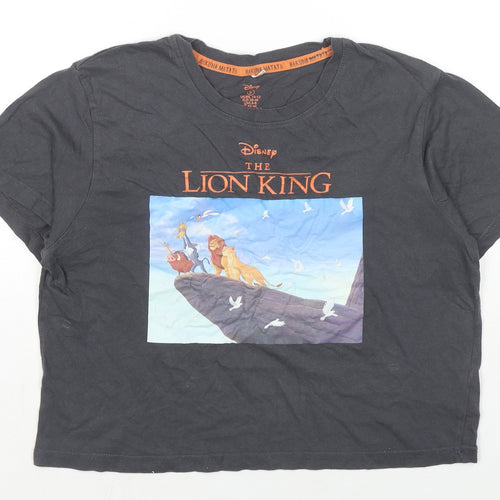 Disney Womens Grey Cotton Cropped T-Shirt Size 10 Round Neck - The Lion King