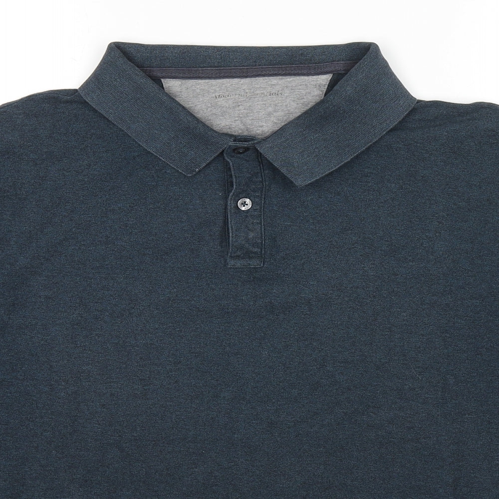Marks and Spencer Mens Black Cotton Polo Size XL Collared Button
