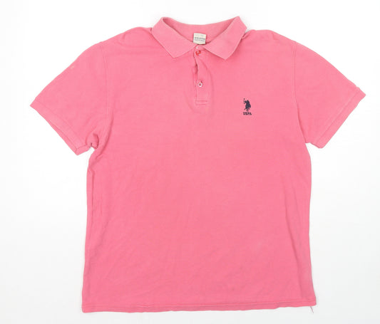 US Polo Assn. Womens Pink Cotton Basic Polo Size XL Collared