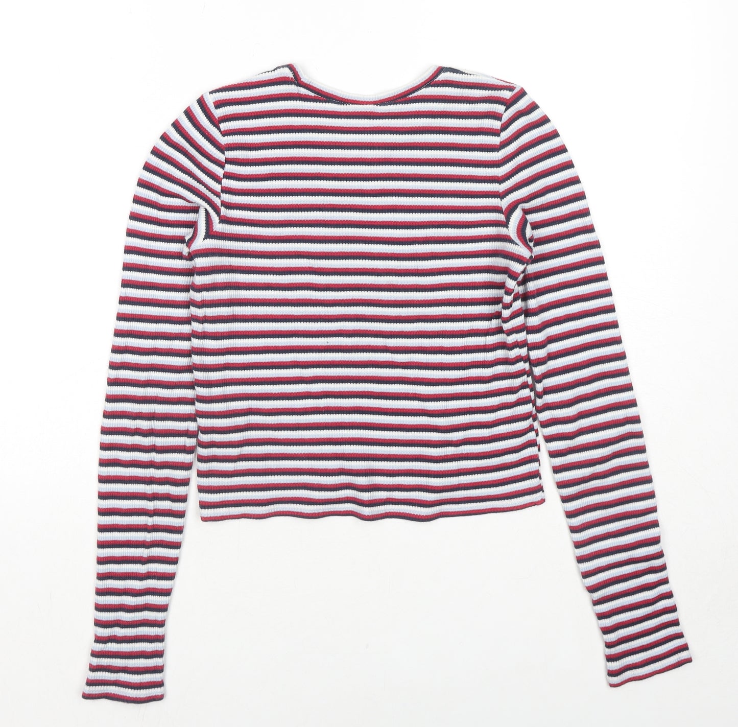 Hollister Womens Red Round Neck Striped Cotton Pullover Jumper Size M
