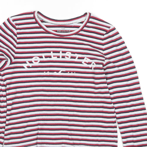 Hollister Womens Red Round Neck Striped Cotton Pullover Jumper Size M