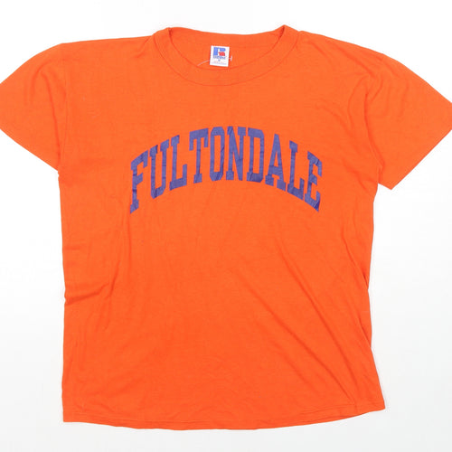 Russell Athletic Womens Orange Cotton Basic T-Shirt Size M Round Neck