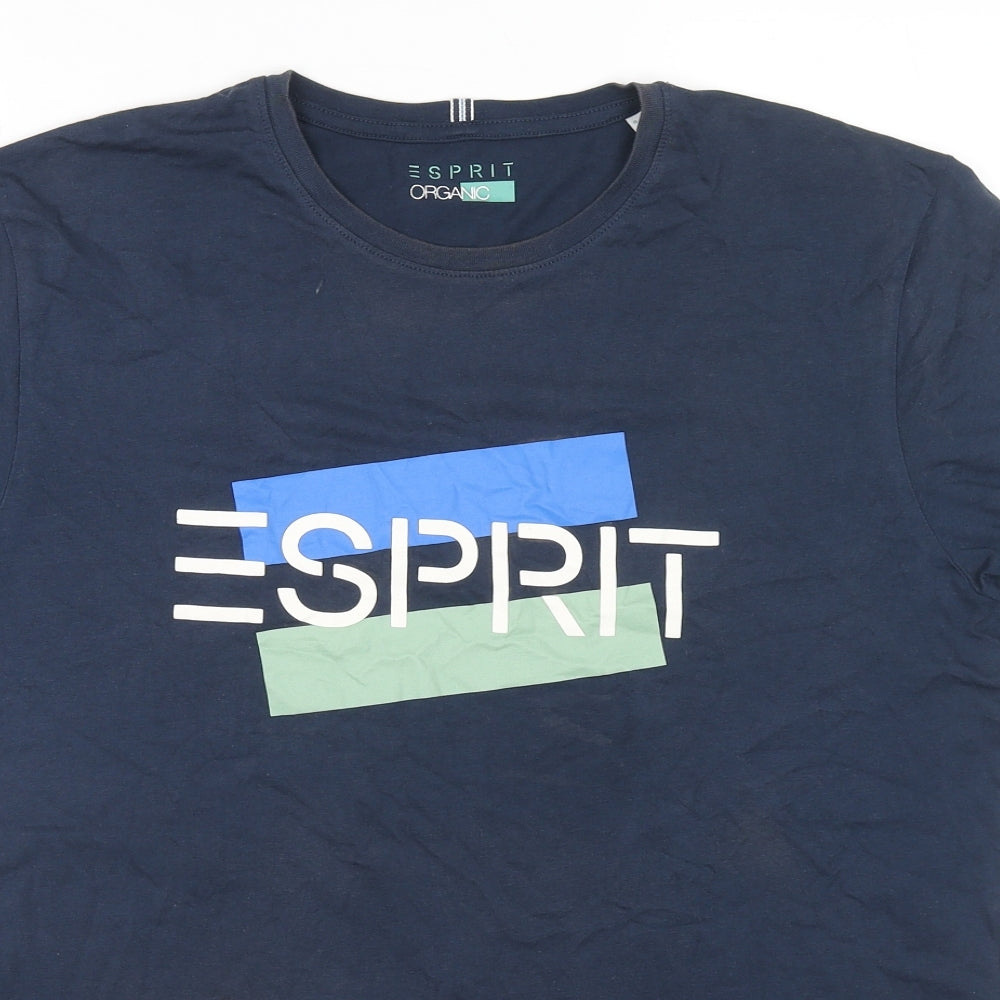 Esprit Mens Blue Cotton T-Shirt Size L Crew Neck