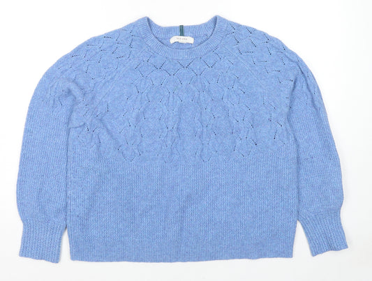 Per Una Womens Blue Round Neck Cotton Pullover Jumper Size 20