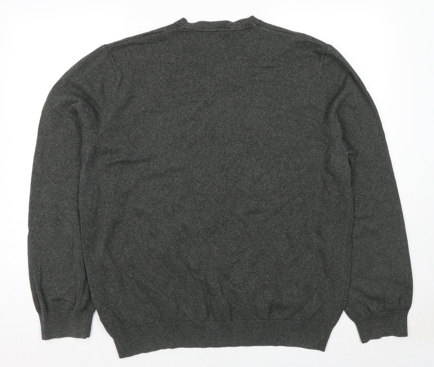 Marks and Spencer Mens Grey V-Neck Cotton Pullover Jumper Size 2XL Long Sleeve