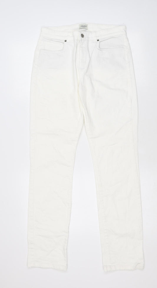 White Stuff Womens White Cotton Straight Jeans Size 10 L30 in Regular Zip