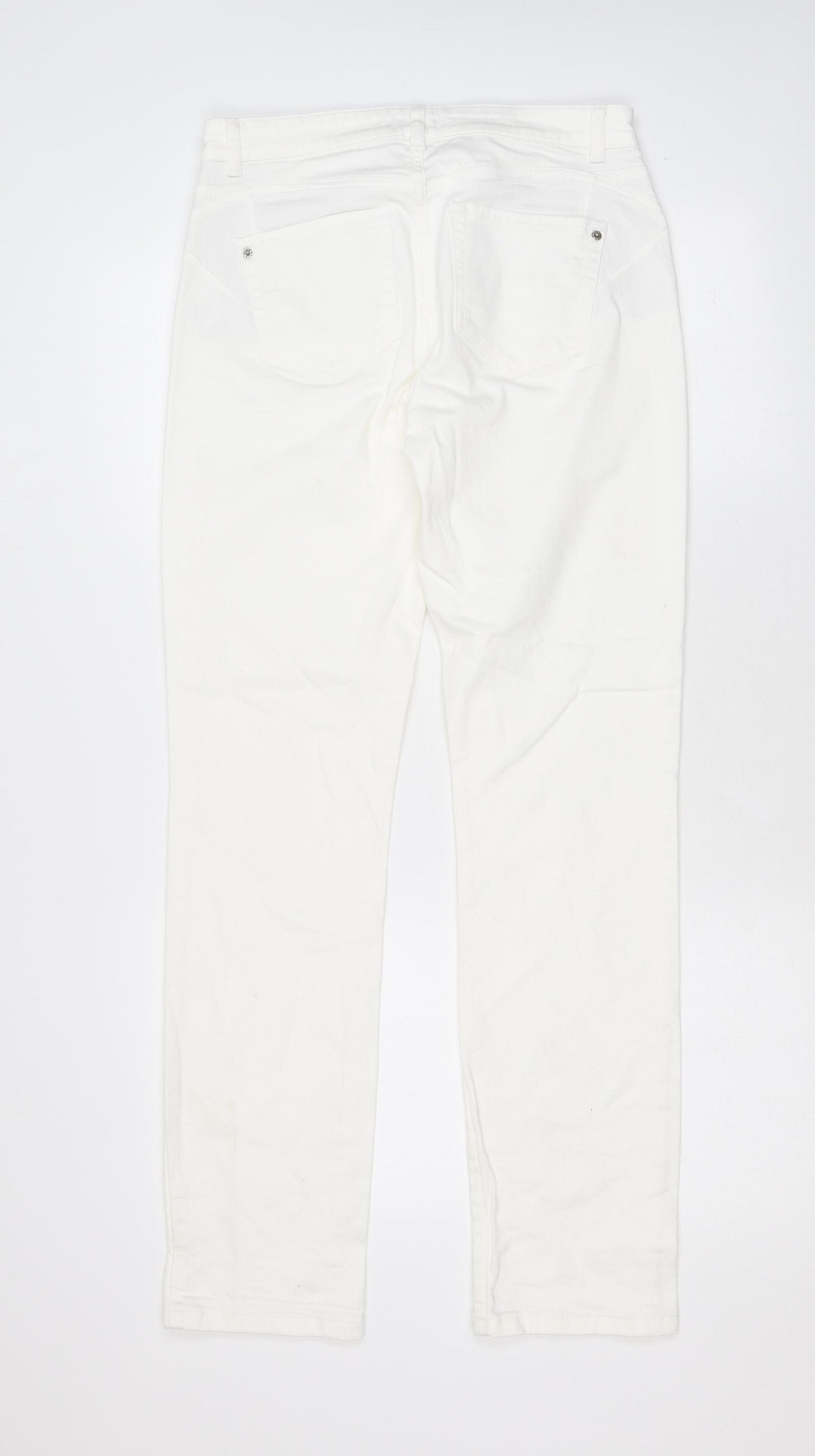 White Stuff Womens White Cotton Straight Jeans Size 10 L30 in Regular Zip