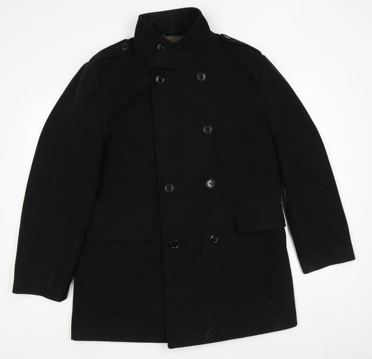 Marks and Spencer Mens Black Pea Coat Coat Size L Button