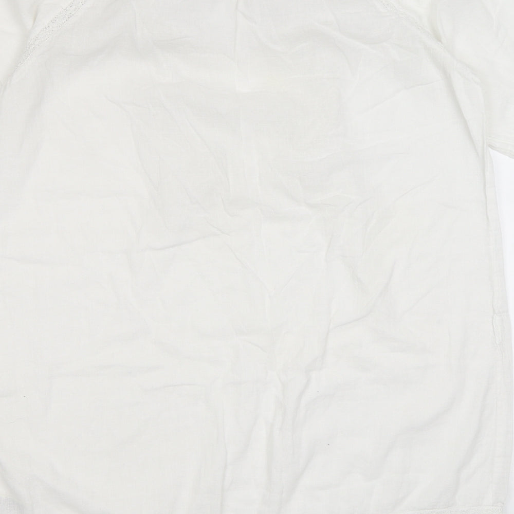 Marks and Spencer Womens White Cotton Basic Blouse Size 12 Round Neck