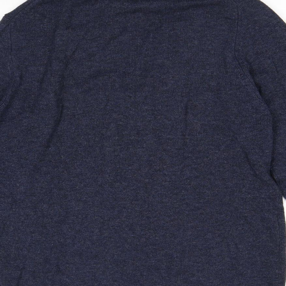 Marks and Spencer Mens Blue High Neck Wool Pullover Jumper Size XL Long Sleeve