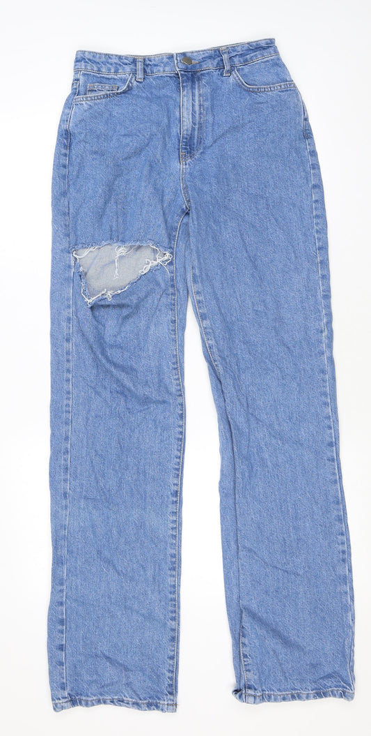Boohoo Womens Blue Cotton Straight Jeans Size 10 L31 in Regular Zip