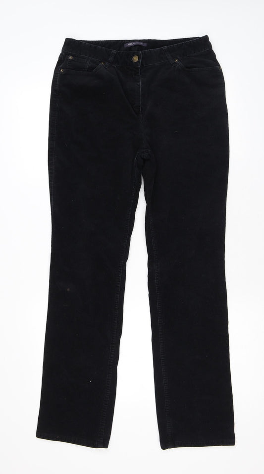 Marks and Spencer Womens Black Cotton Straight Jeans Size 12 L29 in Regular Zip