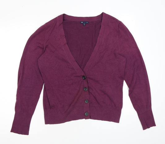 Gap Womens Purple V-Neck Cotton Cardigan Jumper Size L