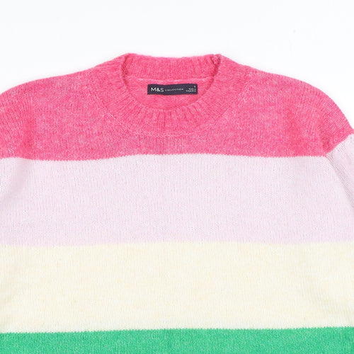 Marks and Spencer Womens Multicoloured Mock Neck Striped Acrylic Pullover Jumper Size S