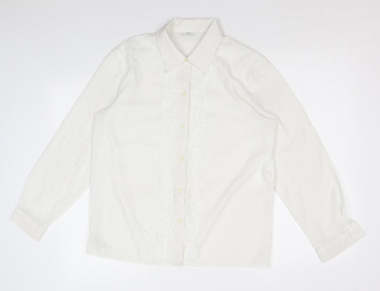 Marks and Spencer Womens White Polyester Basic Button-Up Size 12 Collared
