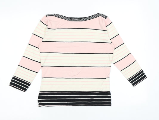 Marks and Spencer Womens Pink Boat Neck Striped Viscose Pullover Jumper Size 8
