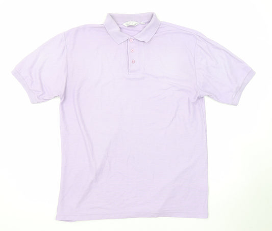 Modern Casuals Mens Purple Herringbone Polyester Polo Size L Collared Button
