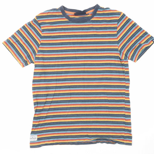 Brakeburn Mens Multicoloured Striped Cotton T-Shirt Size M Round Neck