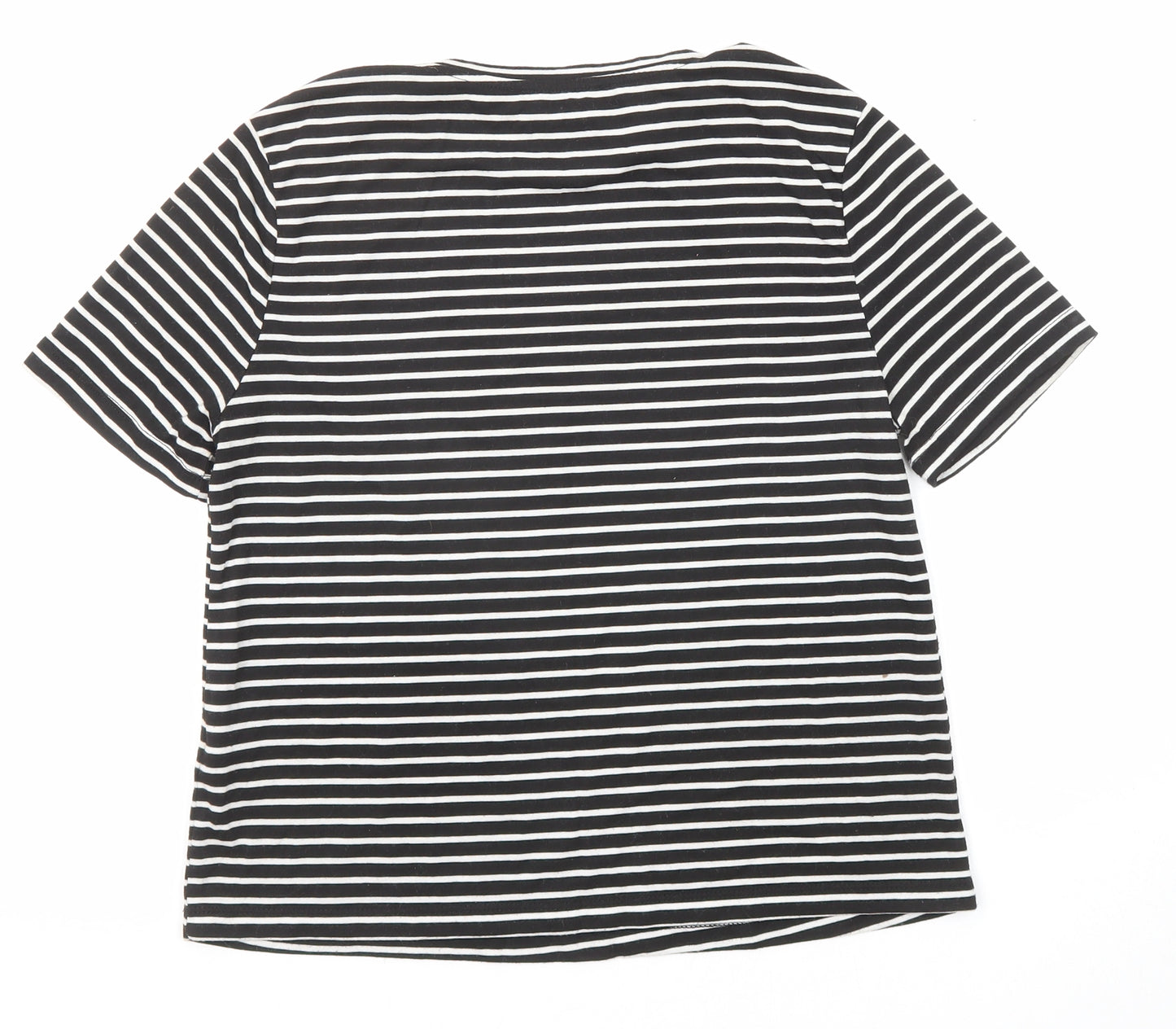 New Look Womens Black Striped Polyester Basic T-Shirt Size 8 Round Neck