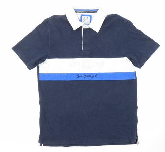 Crew Clothing Mens Blue Cotton Polo Size L Collared Button