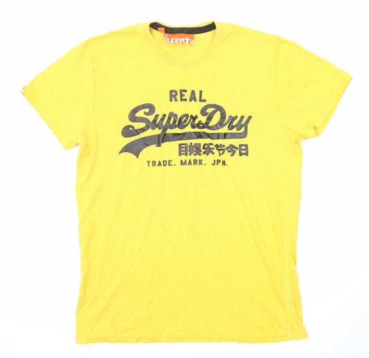 Superdry Mens Yellow Cotton T-Shirt Size L Round Neck