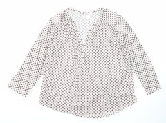 H&M Womens White Geometric Polyester Basic Blouse Size L V-Neck