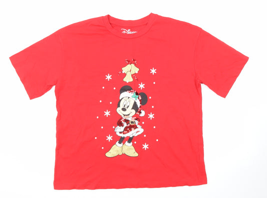 Disney Womens Red Cotton Basic T-Shirt Size 16 Round Neck - Minnie Mouse Christmas