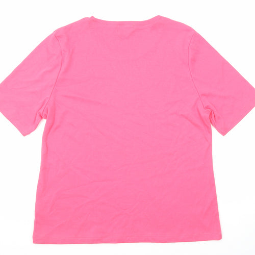 First Avenue Womens Pink Polyester Basic T-Shirt Size XL Round Neck