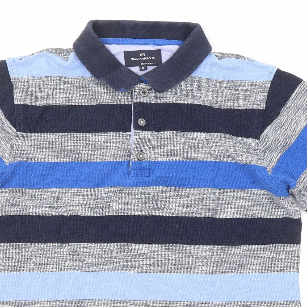 Blue Harbour Mens Multicoloured Striped Cotton Polo Size S Collared Button