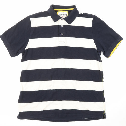 Dubarry Mens Black Striped Cotton Polo Size XL Collared Button