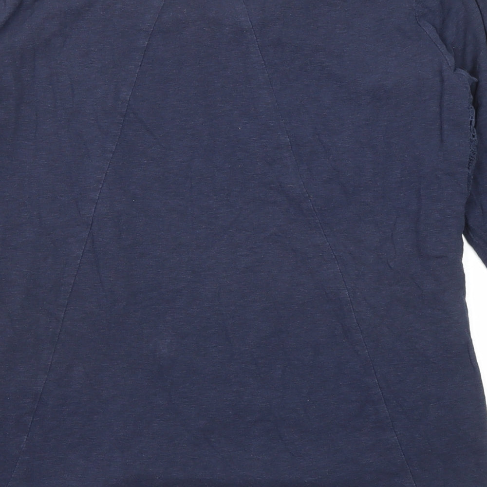 Fat Face Womens Blue Cotton Basic T-Shirt Size 12 Scoop Neck - Lace Overlay