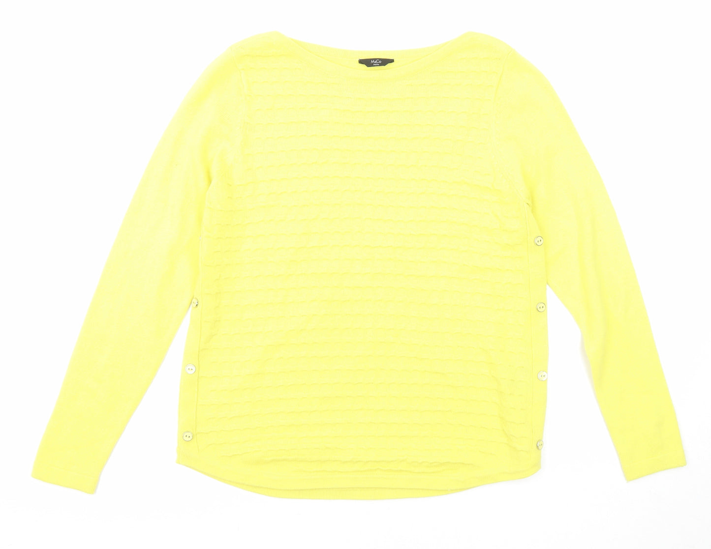M&Co Womens Yellow Round Neck Acrylic Pullover Jumper Size 12