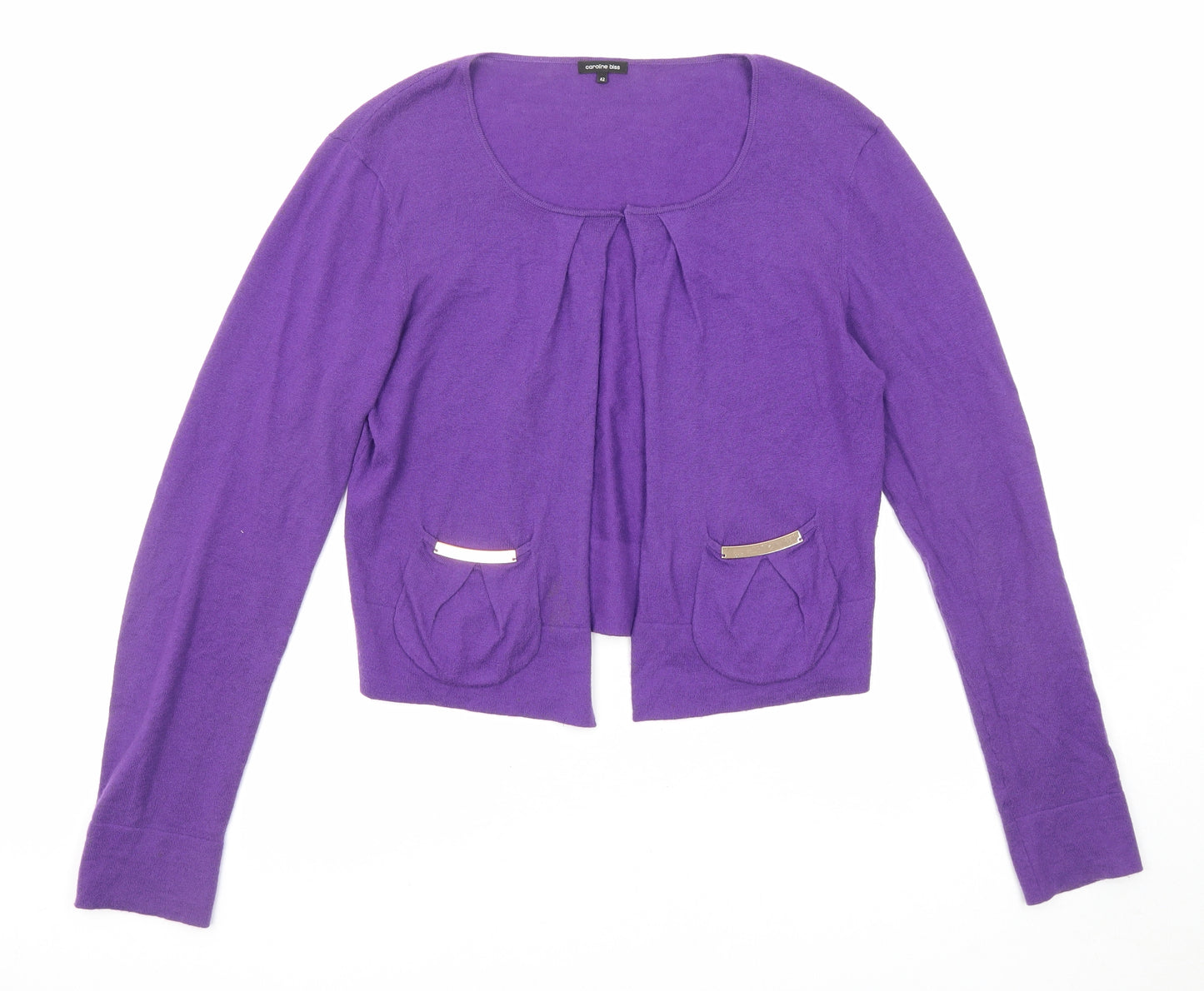 Caroline Biss Womens Purple Round Neck Cotton Cardigan Jumper Size 14