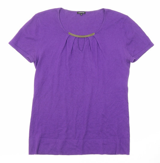 Caroline Biss Womens Purple Round Neck Cotton Pullover Jumper Size 14