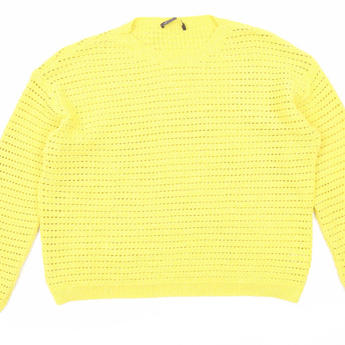 Marks and Spencer Womens Yellow Round Neck Acrylic Pullover Jumper Size L
