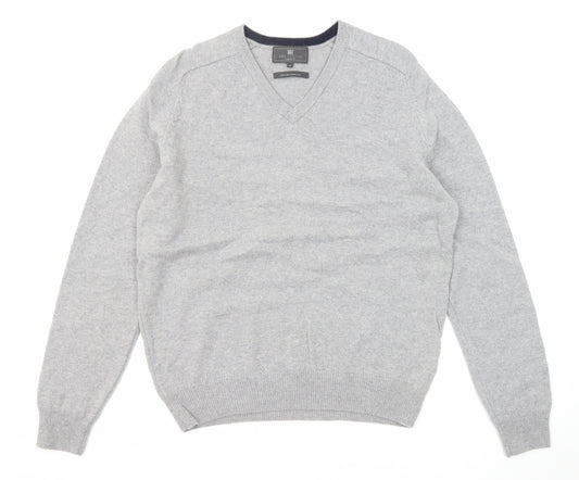 Marks and Spencer Mens Grey V-Neck Wool Pullover Jumper Size M Long Sleeve