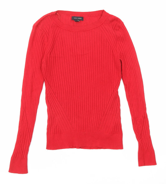 New Look Womens Red Round Neck Viscose Pullover Jumper Size 10