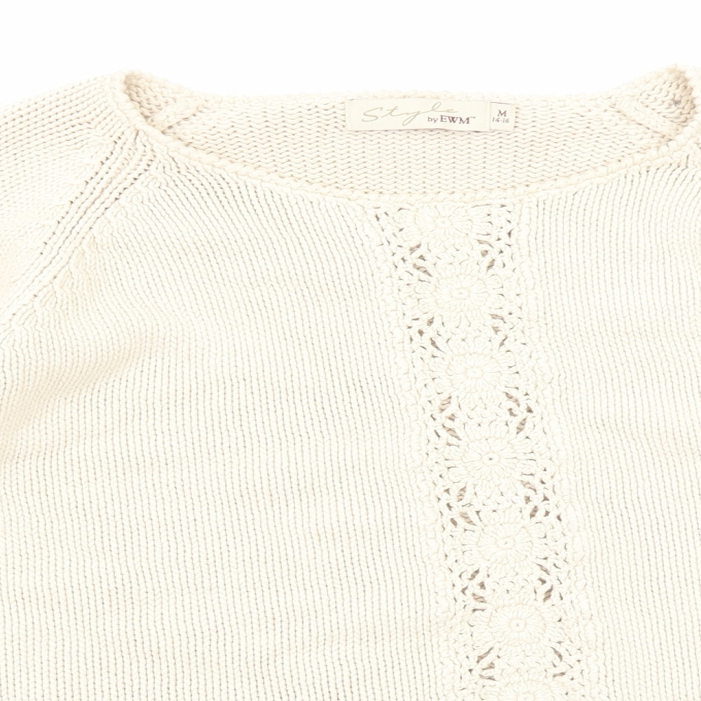 EWM Womens Beige Round Neck Cotton Pullover Jumper Size 14 - Size 14-16