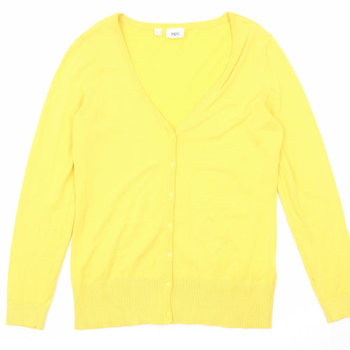 bonprix Womens Yellow V-Neck Cotton Cardigan Jumper Size M