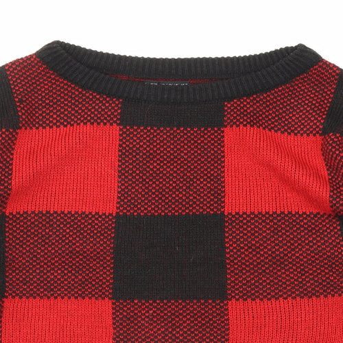 Body Flirt Womens Red Round Neck Check Acrylic Pullover Jumper Size S