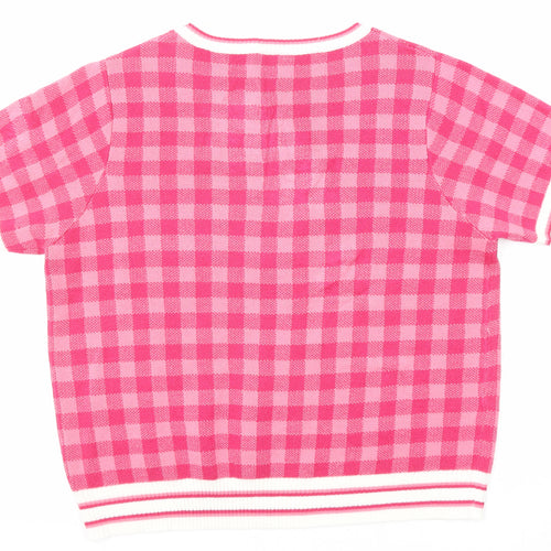 B.YOU Womens Pink Round Neck Check Acrylic Pullover Jumper Size 16 - Size 16-18
