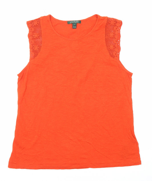 Ralph Lauren Womens Orange Cotton Basic Tank Size L Round Neck