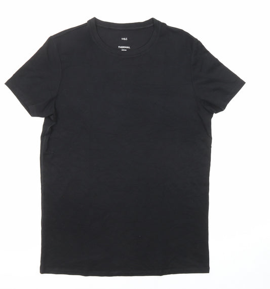 Marks and Spencer Mens Black Polyester T-Shirt Size M Round Neck - Thermal
