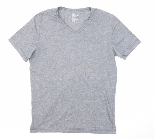 H&M Mens Grey Cotton T-Shirt Size M V-Neck